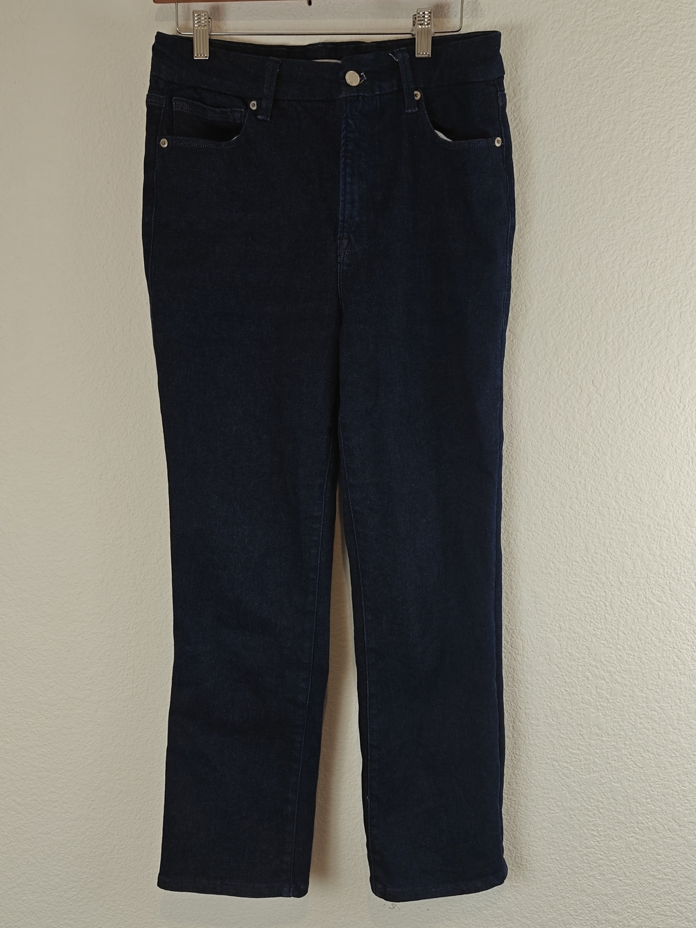 Good American Good Legs Straight Jeans Dark Wash Mid Rise Sculpting Stretch 6-12
